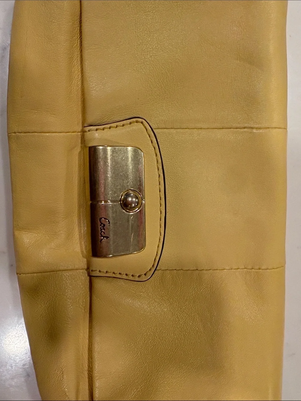 Coach Yellow Leather Wristlet Clutch with Gold Hardware